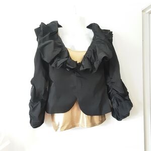 Dinh Ba Feminine Cropped Black Taffeta Jacket